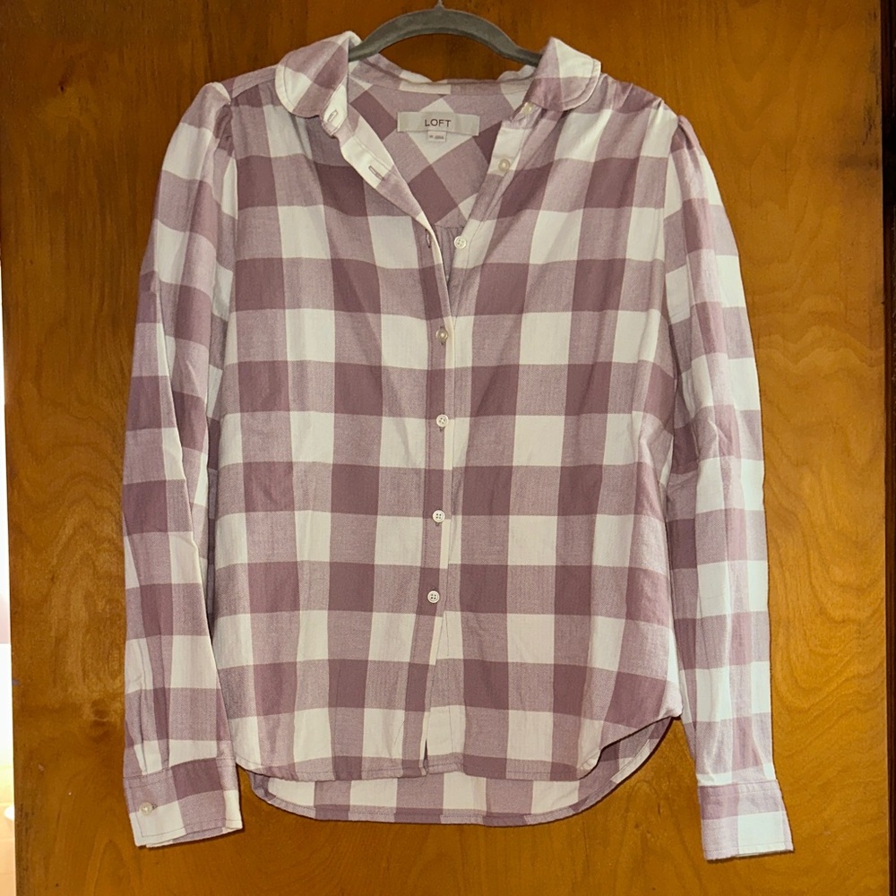 LOFT Lavender and White Checkered Blouse